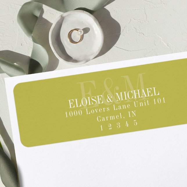 Étiquette Modern Script Chartreuse Citrus Monogram Wedding (Modern Script Chartreuse Citrus Monogram Wedding Label)