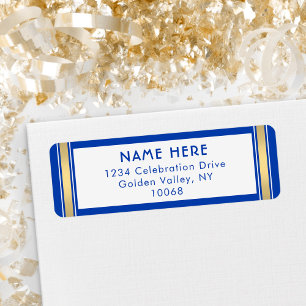 Étiquette Modern Stripes Royal Blue et Gold Adresse de retou