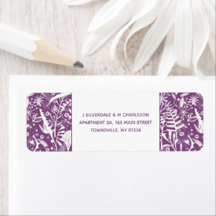 Étiquette Modern Violet Graphic Floral Adresse de retour
