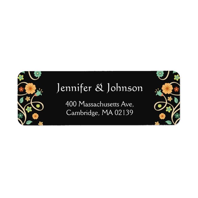 Étiquette Moderne Classé Black Swirl Floral élégant RSVP (Devant)