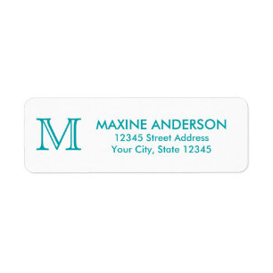 Étiquette Moderne classique élégant chic Turquoise Monogramm