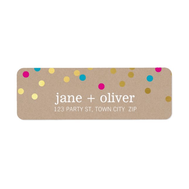 Étiquette MODERNE confetti mignon taches or rose aqua kraft (Devant)
