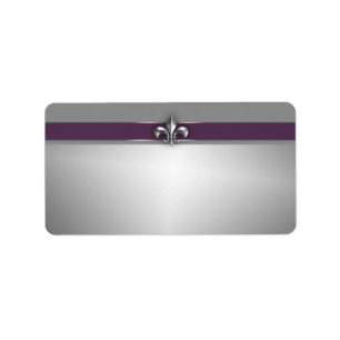 Étiquette Moderne Eggplant Purple Argent Fleur de Lis