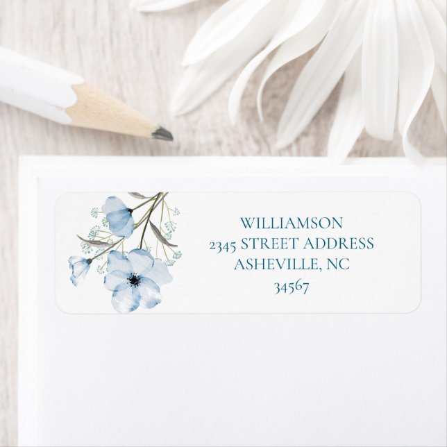 Étiquette Moderne Elegant Chic Dusty Mariage bleu (En situation)