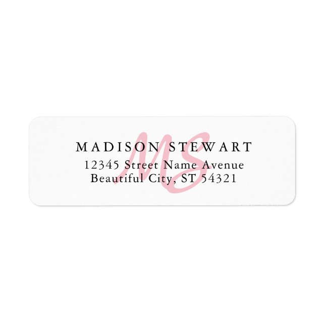 Étiquette Moderne élégant Pinceau rose-Bleu Monogramme (Devant)