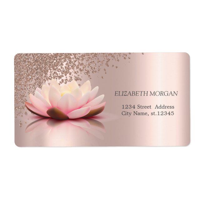 Étiquette Moderne Elégant Rose élégant Diamants Or Lotus (Devant)