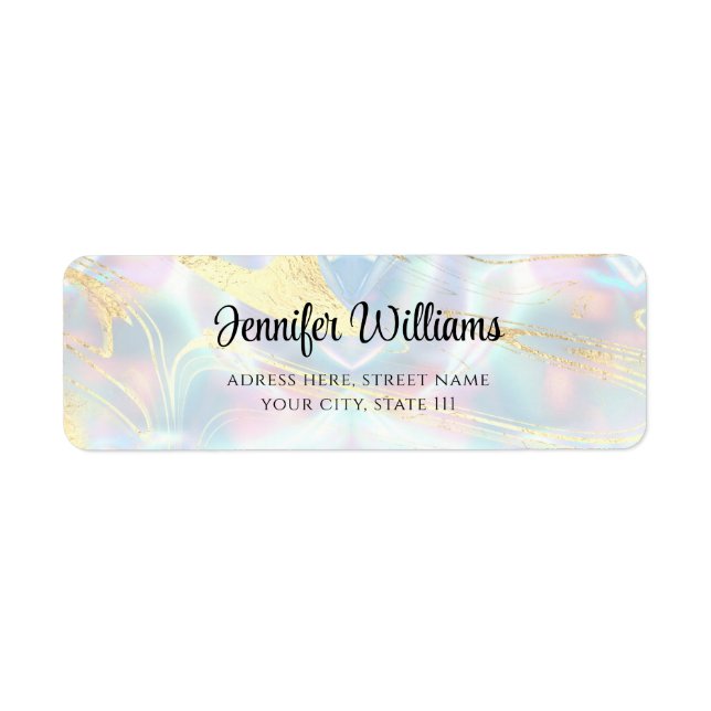 Étiquette Moderne Faux Holographique Opal Gold Foil Élégant (Devant)
