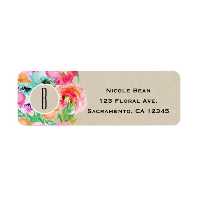 Étiquette Moderne Fleurs Brillantes Marron Kraft Fête de Mar (Devant)