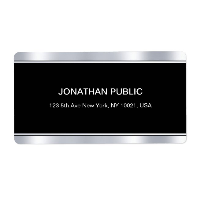 Étiquette Moderne Glamour noir argent Modèle élégant (Devant)