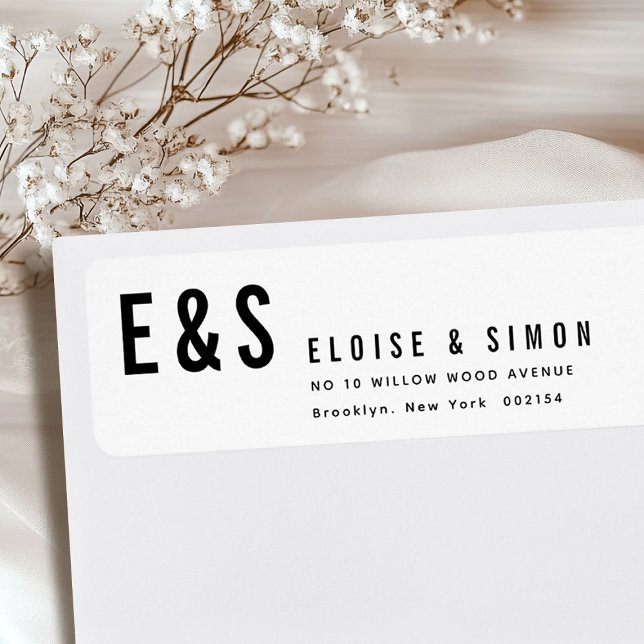 Étiquette Moderne minimaliste Grand Gras Monogramme Mariage  (Modern Minimalist Big Bold Monogram Return Wedding Label)
