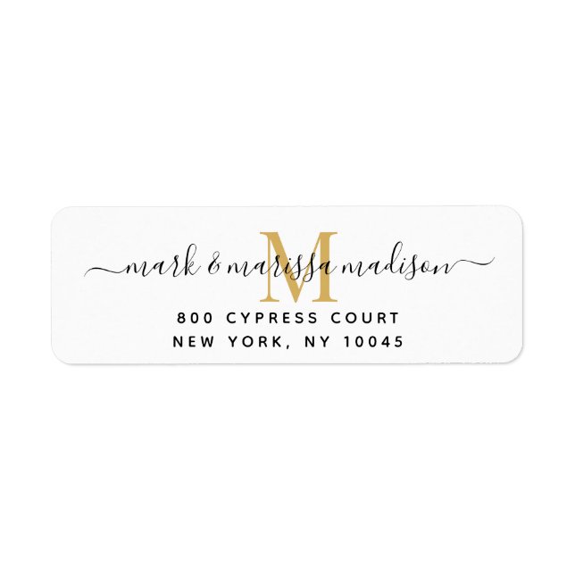 Étiquette Moderne Monogramme Gold Nouvelle-mariée Adresse de (Devant)