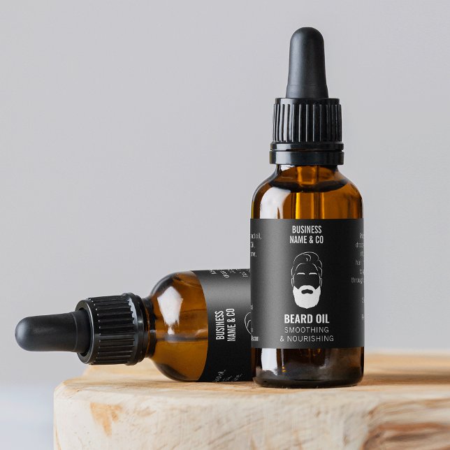 Étiquette moderne Noir 1 OZ Beauté Huile imperméab (Minimalist black and white beard oil 1 oz dropper bottle wrapper waterproof label *verify size*)