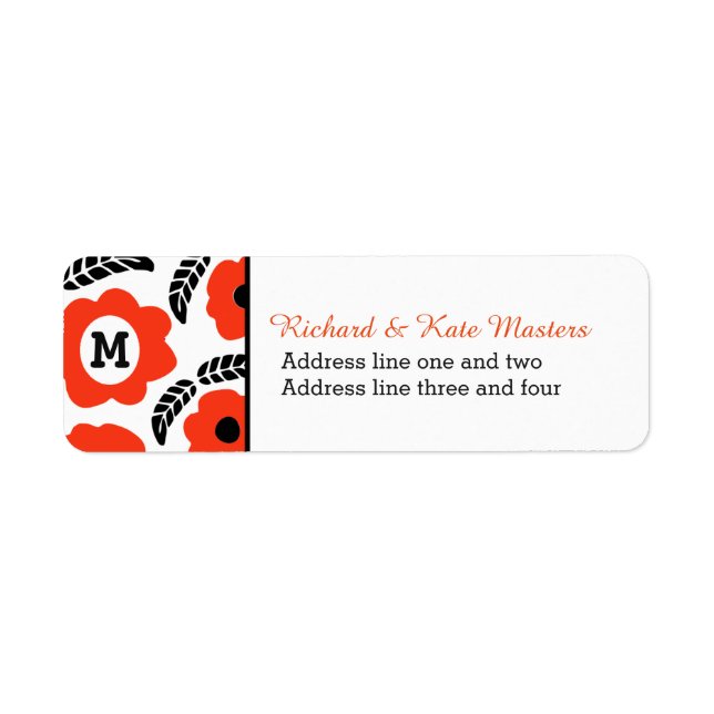 Étiquette Moderne Orange et Flore Rouge Personnalisé (Devant)