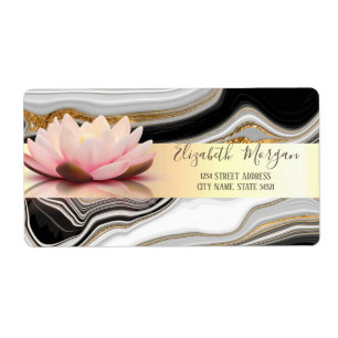 Étiquette Moderne rayure dorée Lotus Or Marbre noir