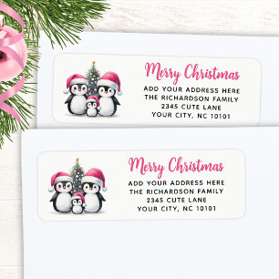 Étiquette Moderne rose joyeux Noël mignonne Famille des ping