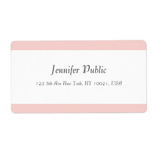 Étiquette Moderne simple Modèle rose pâle blanc élégant