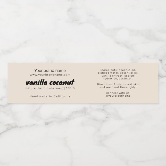 Étiquette moderne soap beige ingrédients d'emballa (Étiquettes simples)