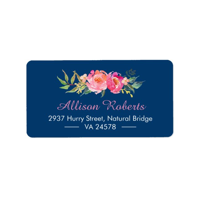 Étiquette Moderne violet rouge rose botanique bleu marine (Devant)