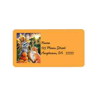 Étiquette Moisson d'automne Corn Red Fox Raccoon Aquarelle A