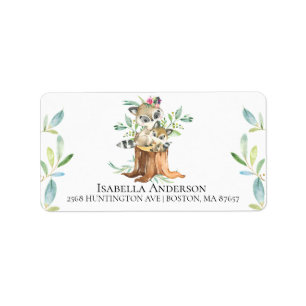 Étiquette Mom & Baby Raccoon Baby Shower Address Label