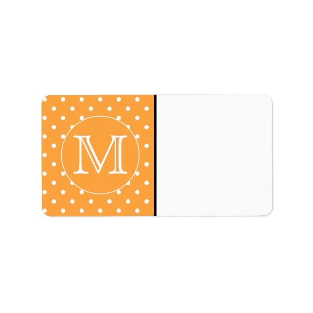 Étiquette Mongram de Custom. Orange et blanc Polka Dot. (Devant)