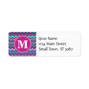 Étiquette Monogram Aqua Turquoise bleu rose Tribal Chevron Z