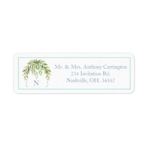 Étiquette Monogram Blue Ribbons Floral Elegant Adresse de re