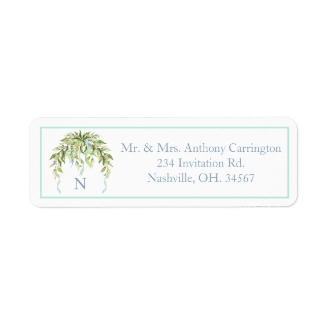 Étiquette Monogram Blue Ribbons Floral Elegant Adresse de re (Devant)