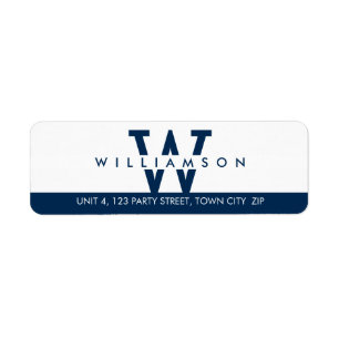 Étiquette MONOGRAM moderne simple nom initial bleu marine fo