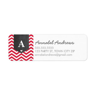 Étiquette MONOGRAM RENVOI ADRESSE chevron moderne rouge vif
