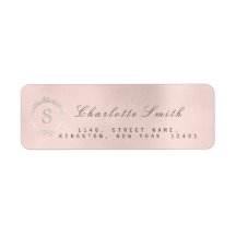 Monogram Silver Blush Pink Adresse de retour RSVP 