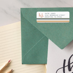 Étiquette Monogramme à rayures rétro chic