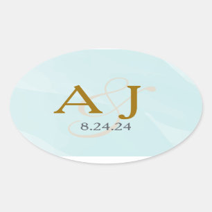 Étiquette Monogramme Aquarelle Turquoise