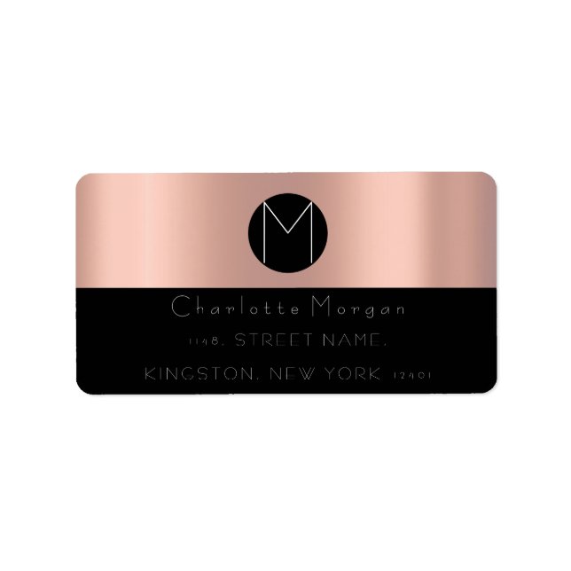 Étiquette Monogramme Black Gold Rose Blush Minimal VIP RSVP (Devant)