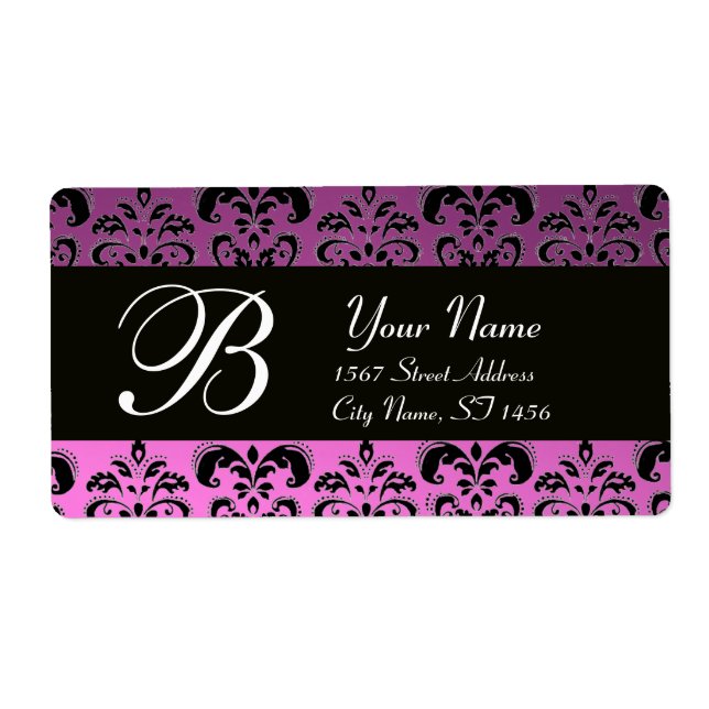 ÉTIQUETTE MONOGRAMME BLACK PURPLE LILAC DAMASK (Devant)