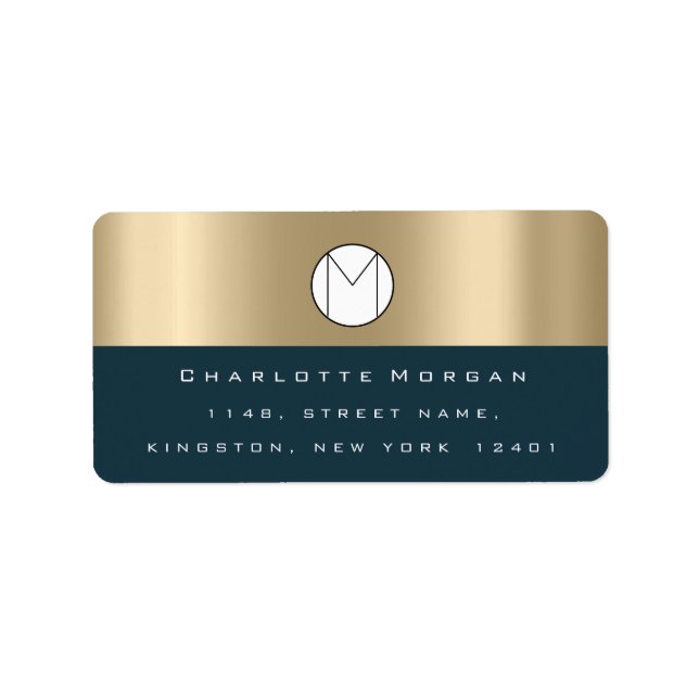 Étiquette Monogramme Black Sepia Gold Black Minimal Navy RSV (Devant)