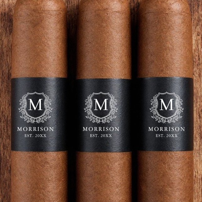 Étiquette Monogramme Black White Crest Mariage Cigar Band (Créateur téléchargé)