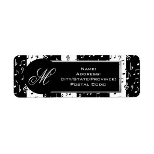 Étiquette Monogramme Black & White Musical Stripes