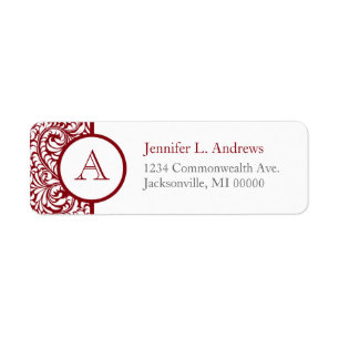 Étiquette Monogramme Cranberry Damask Retourner l'adresse Ét