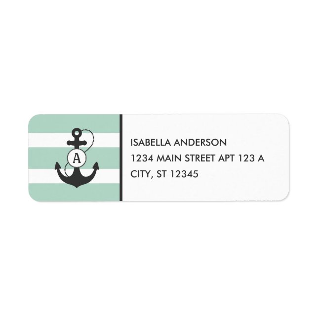 Étiquette Monogramme d'Ancre marine vert clair (Devant)