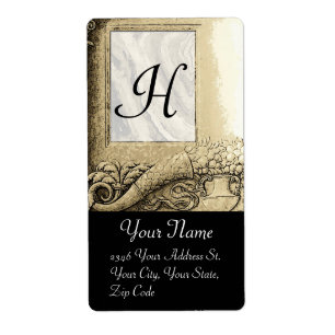 Étiquette MONOGRAMME DE CORNUCOPIE, gris noir et blanc