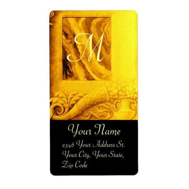 Étiquette MONOGRAMME DE CORNUCOPIE, jaune or clair noir (Devant)