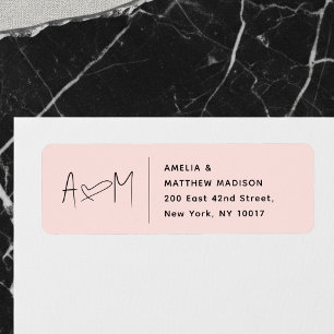 Étiquette Monogramme de couple Cœur Rose Adresse de Retour
