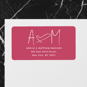 Étiquette Monogramme de couple Cœur Rouge Adresse de Retour