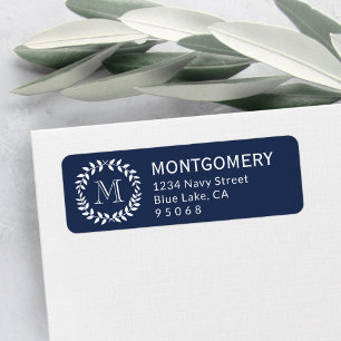 Étiquette Monogramme de couronne bleu de la marine Laurel Ad