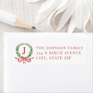 Étiquette Monogramme de couronne de Noël
