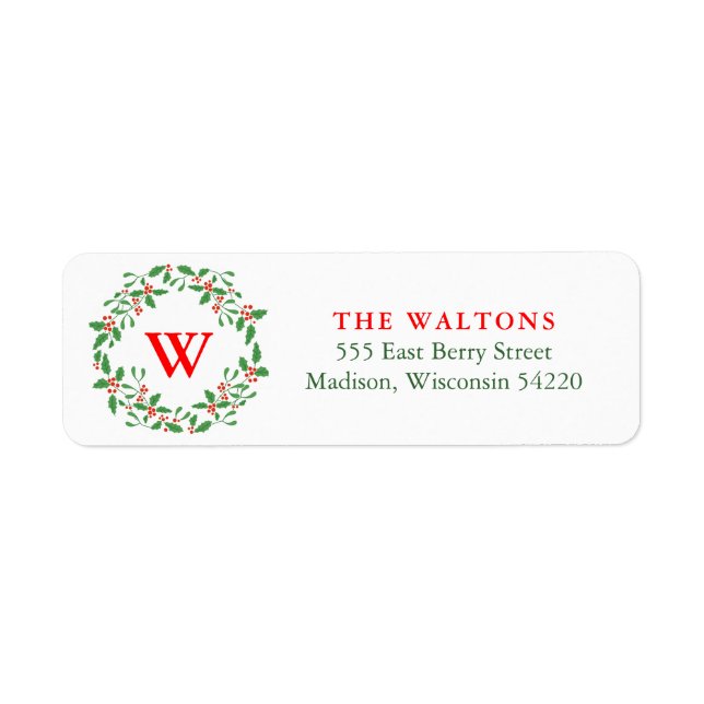 Étiquette Monogramme de couronne rouge et verte à pois creux (Devant)