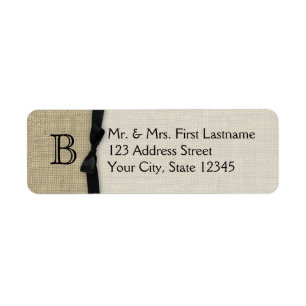 Étiquette Monogramme de cravate noire et de toile de jute