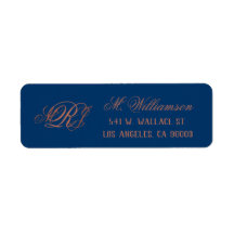 Monogramme de cuivre bleu Mariage Adresse de retou