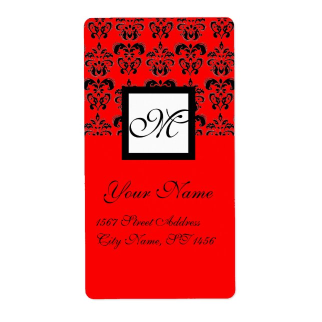 ÉTIQUETTE MONOGRAMME DE DOMMASQUES CARRÉS NOIR ET ROUGE, (Devant)